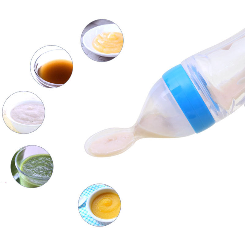 Squeeze Feeding Bottle – Silicone Baby Feeder with Spoon