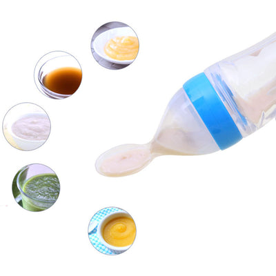 Squeeze Feeding Bottle – Silicone Baby Feeder with Spoon