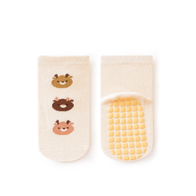 Baby Non-Slip Socks – Soft Cotton Indoor Grip Socks Beige Three Deer