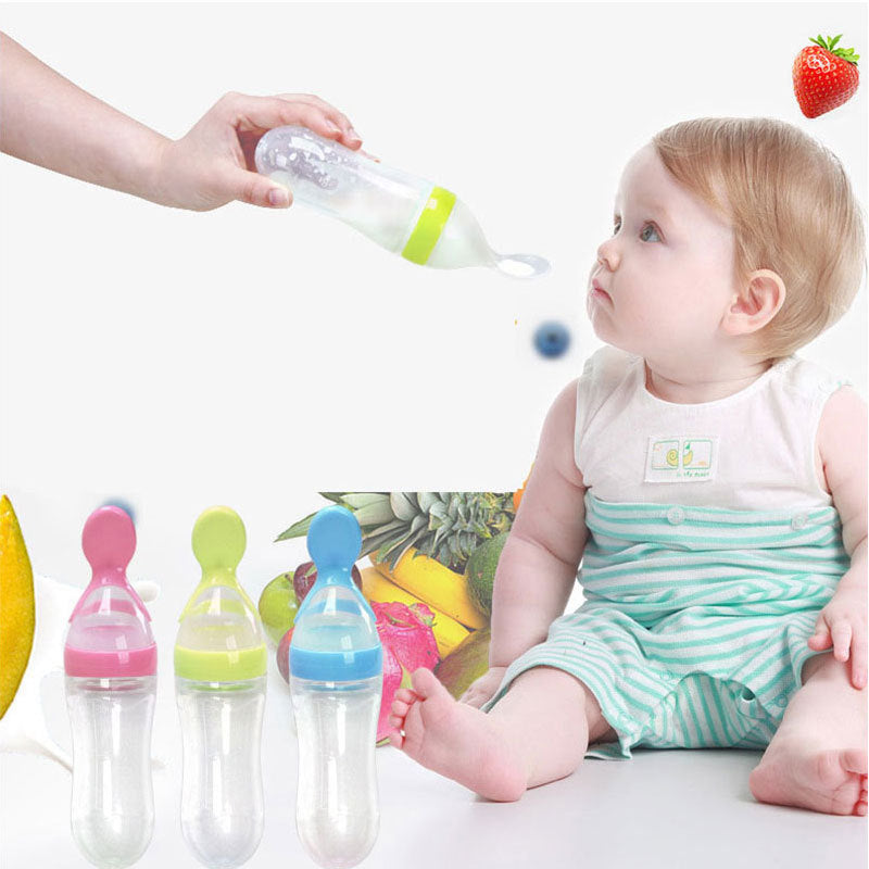 Squeeze Feeding Bottle – Silicone Baby Feeder with Spoon