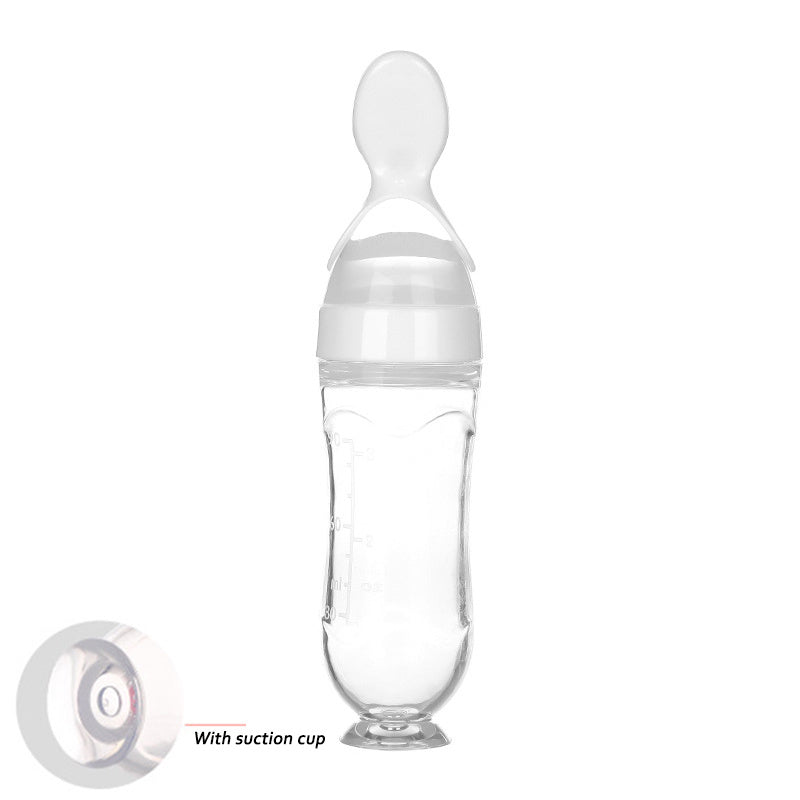 Squeeze Feeding Bottle – Silicone Baby Feeder with Spoon White B