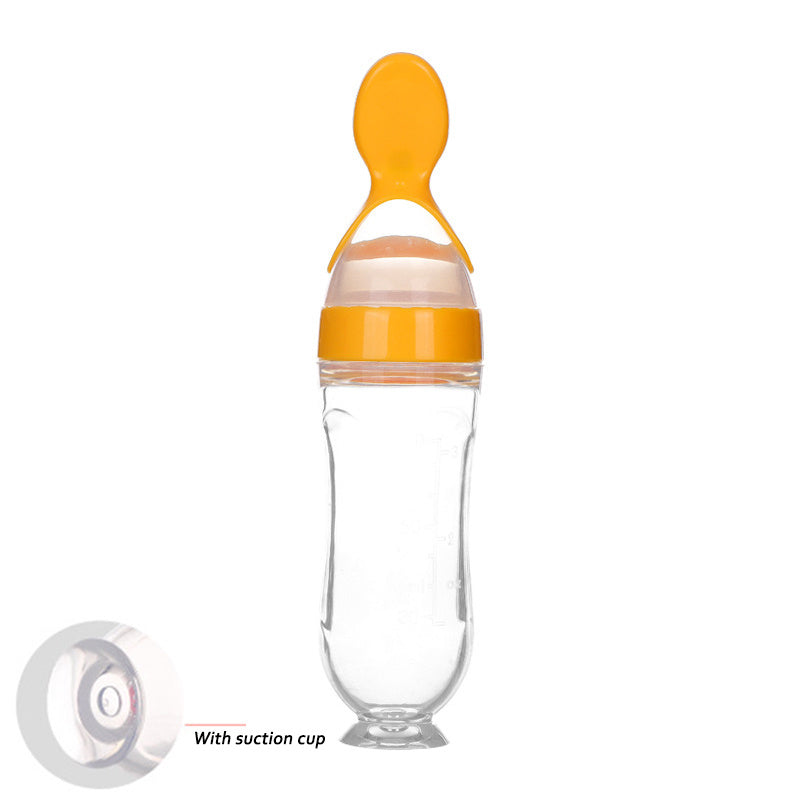 Squeeze Feeding Bottle – Silicone Baby Feeder with Spoon Yellow B