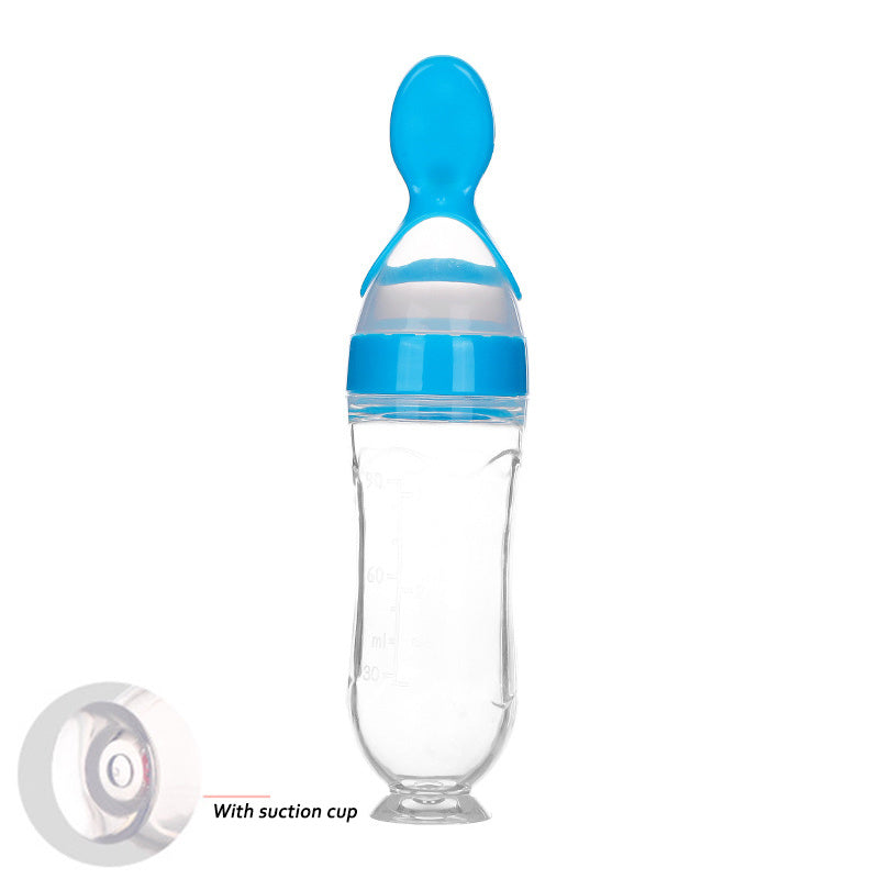 Squeeze Feeding Bottle – Silicone Baby Feeder with Spoon Blue B