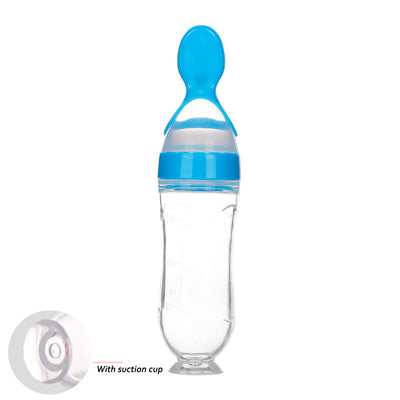 Squeeze Feeding Bottle – Silicone Baby Feeder with Spoon Blue B