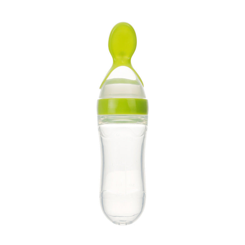 Squeeze Feeding Bottle – Silicone Baby Feeder with Spoon Green A