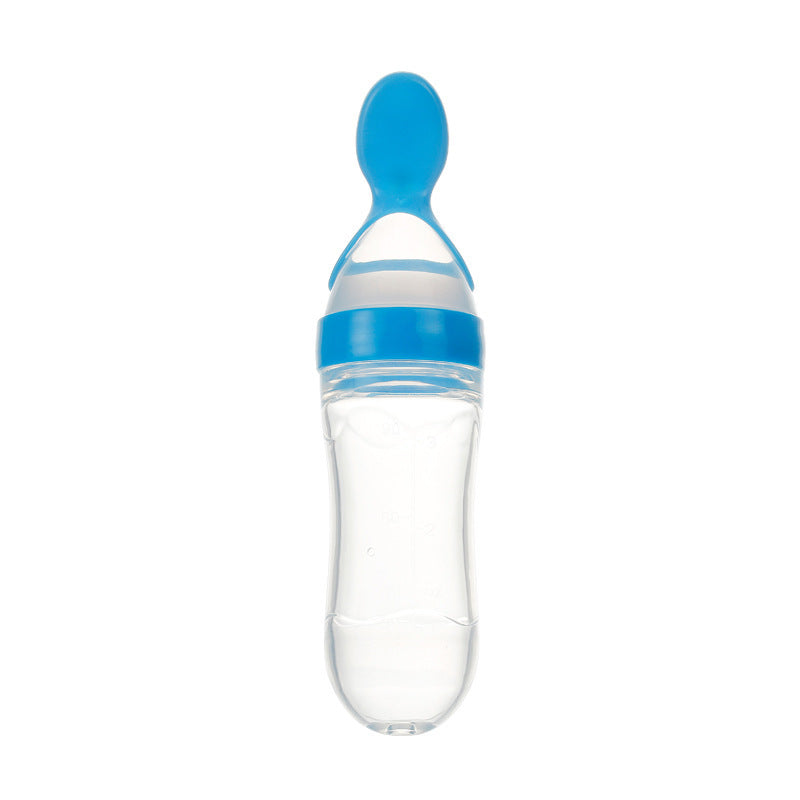 Squeeze Feeding Bottle – Silicone Baby Feeder with Spoon Blue A