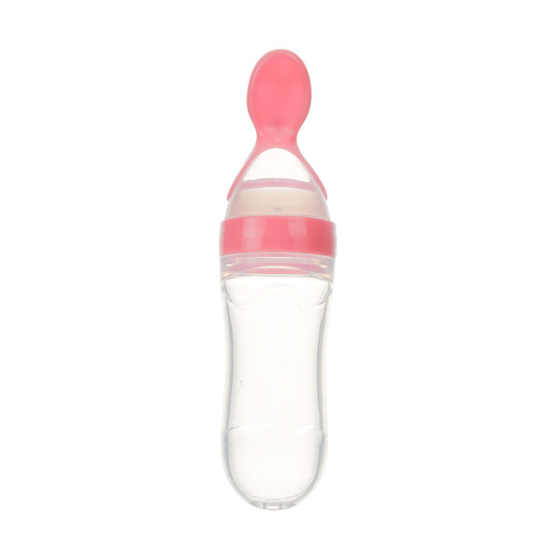 Squeeze Feeding Bottle – Silicone Baby Feeder with Spoon Pink A