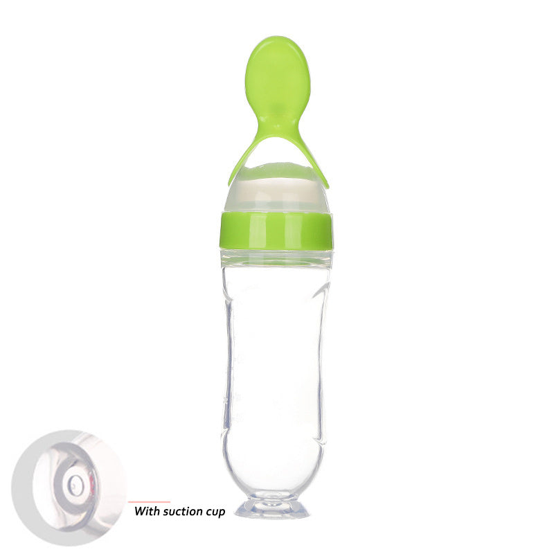Squeeze Feeding Bottle – Silicone Baby Feeder with Spoon Green B