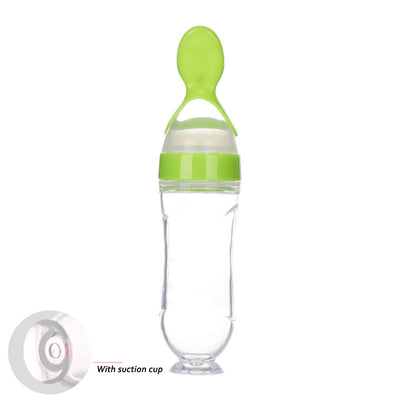 Squeeze Feeding Bottle – Silicone Baby Feeder with Spoon Green B