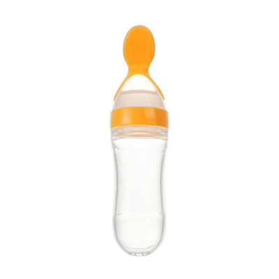 Squeeze Feeding Bottle – Silicone Baby Feeder with Spoon Yellow A