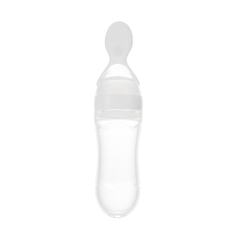 Squeeze Feeding Bottle – Silicone Baby Feeder with Spoon White A