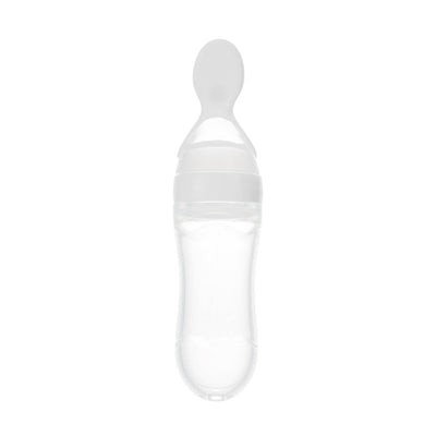 Squeeze Feeding Bottle – Silicone Baby Feeder with Spoon White A