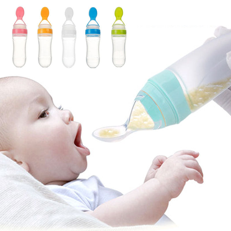 Squeeze Feeding Bottle – Silicone Baby Feeder with Spoon