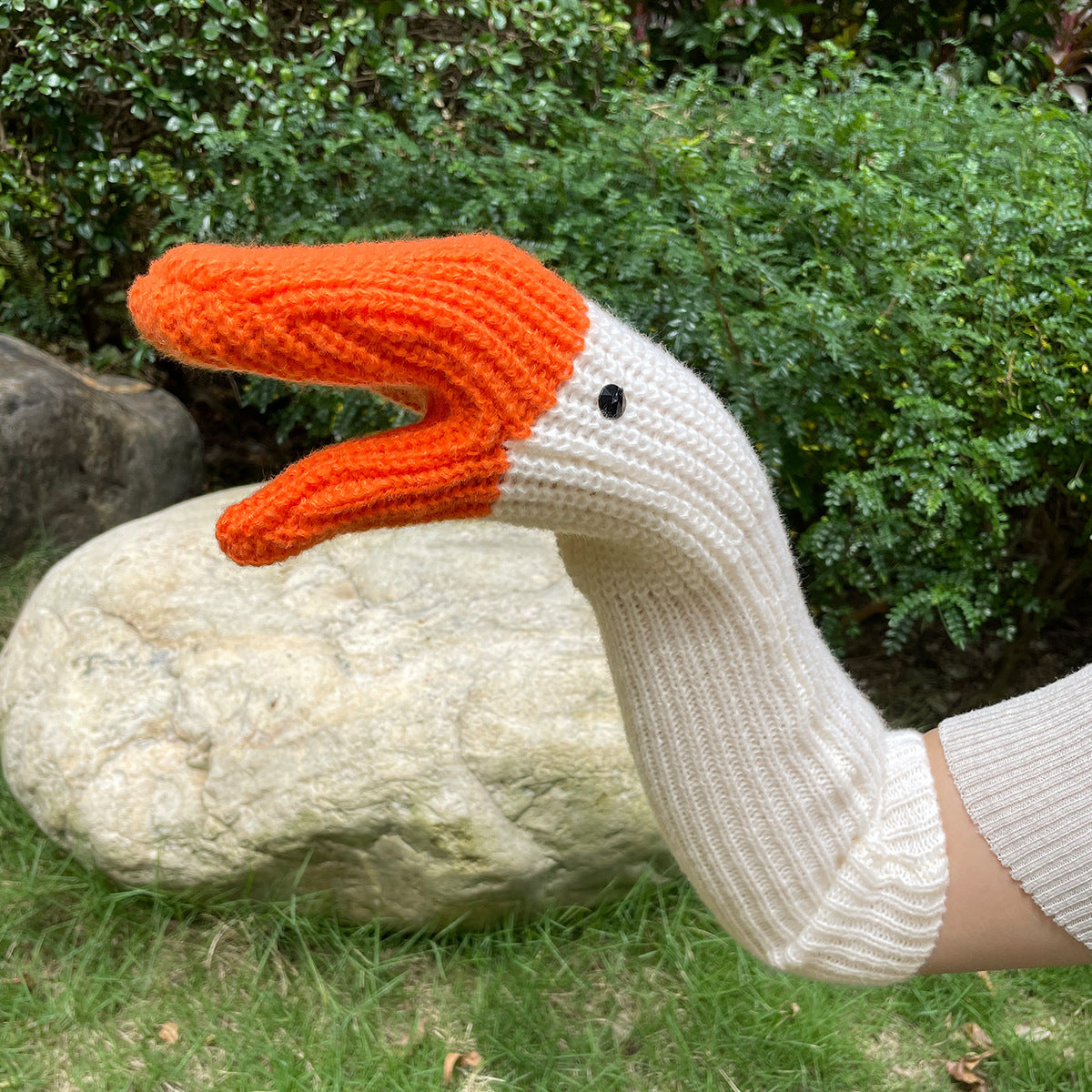 Wool Mittens – Unisex Knitted Cold-Proof Winter Gloves Orange White Long Free Size