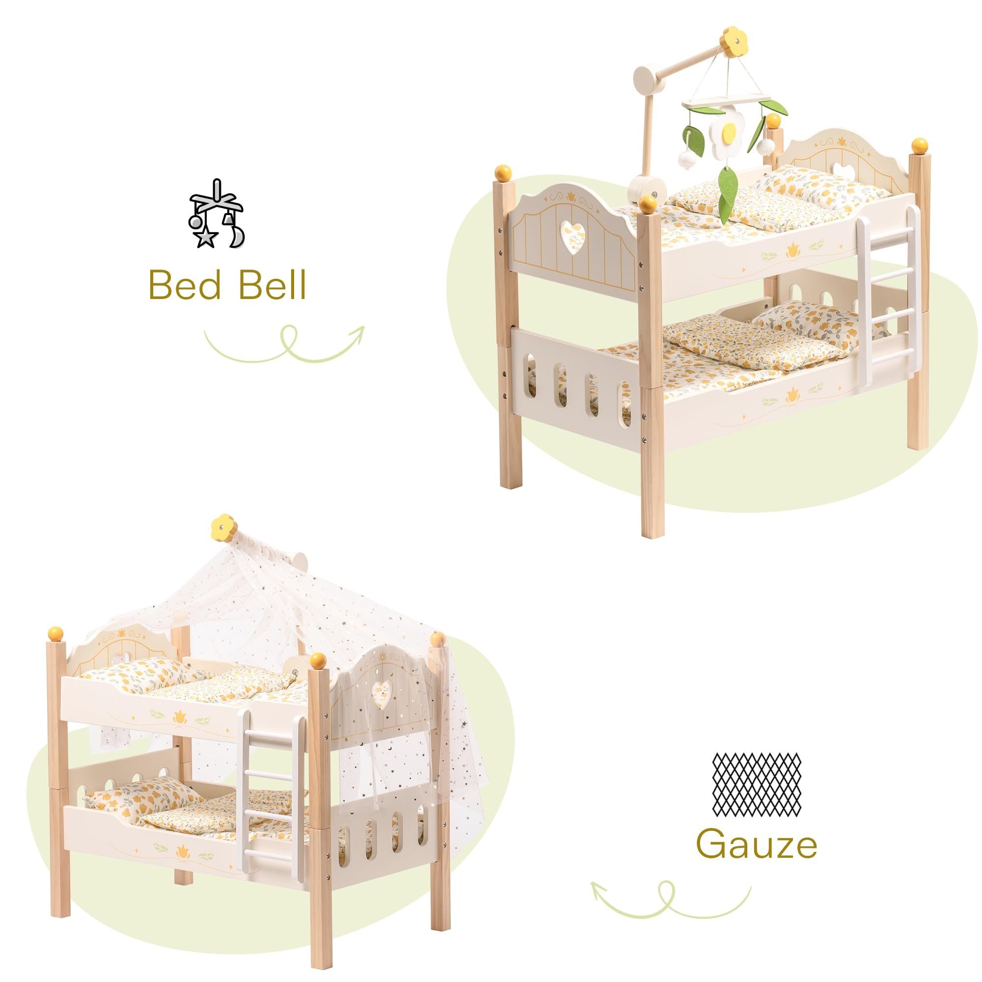 Doll Bunk Beds – Wooden Cradle for 18 Inch Dolls by ROBOTIME