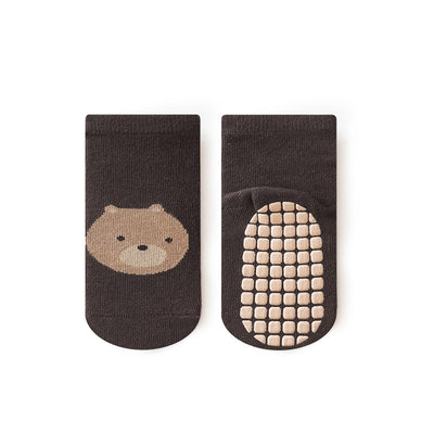 Baby Non-Slip Socks – Soft Cotton Indoor Grip Socks Gray Bear