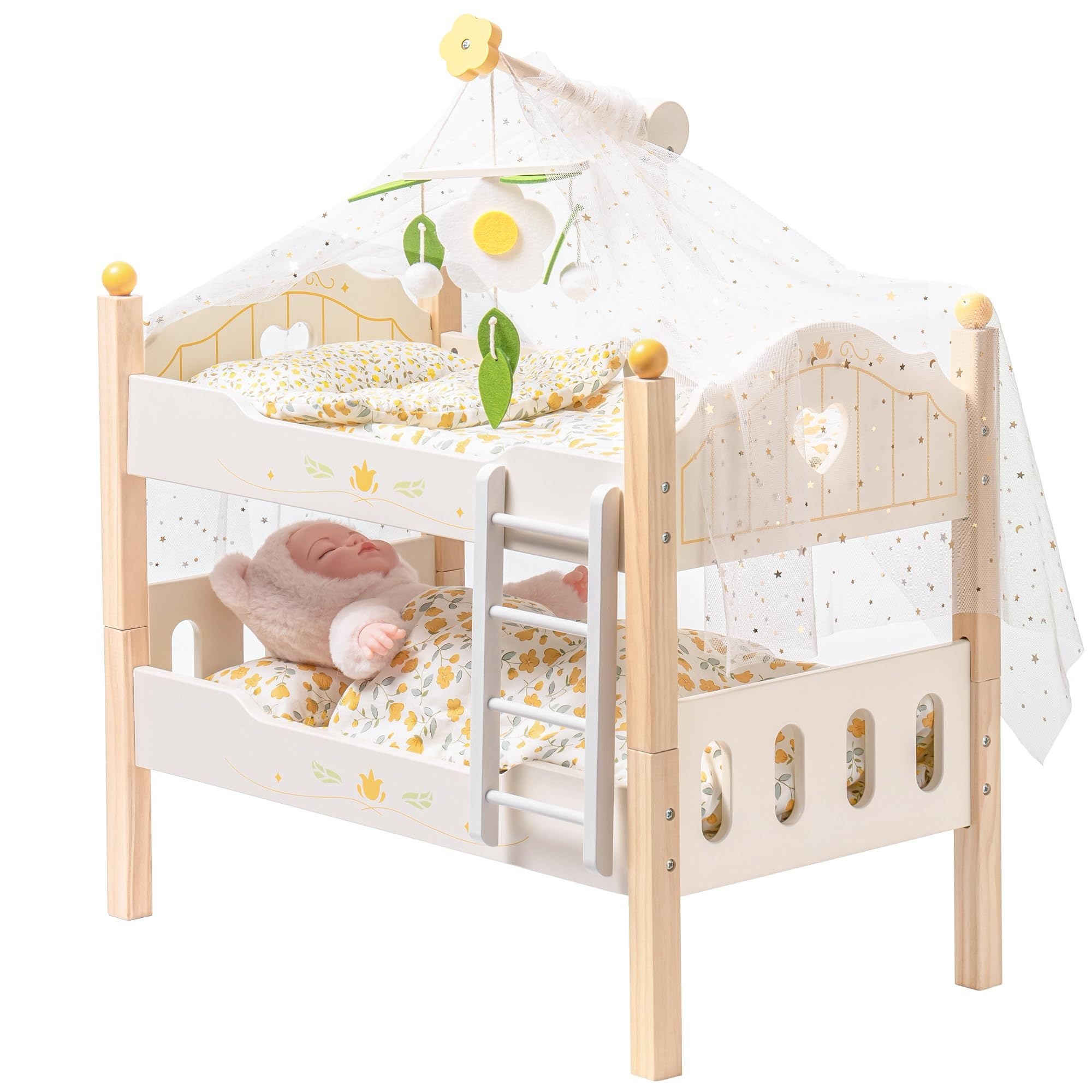 Doll Bunk Beds – Wooden Cradle for 18 Inch Dolls by ROBOTIME
