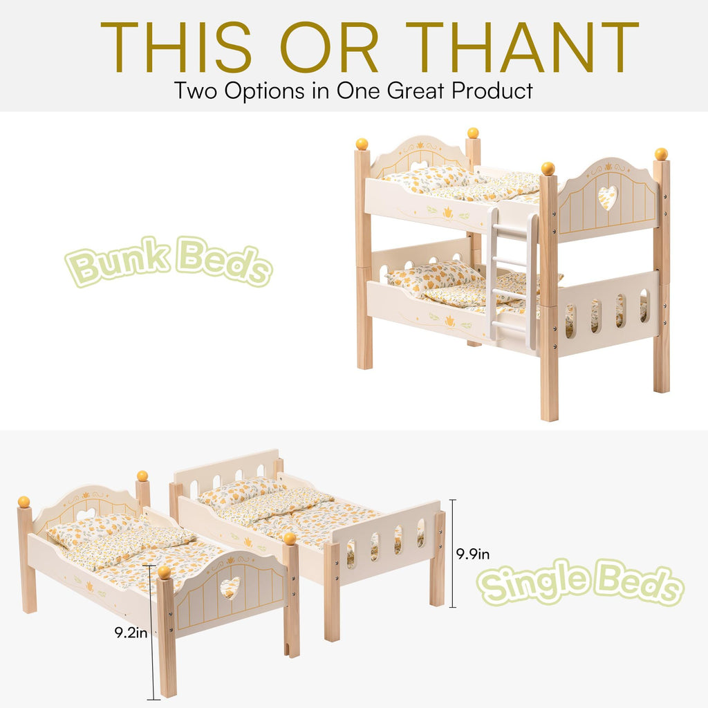 Doll Bunk Beds – Wooden Cradle for 18 Inch Dolls by ROBOTIME