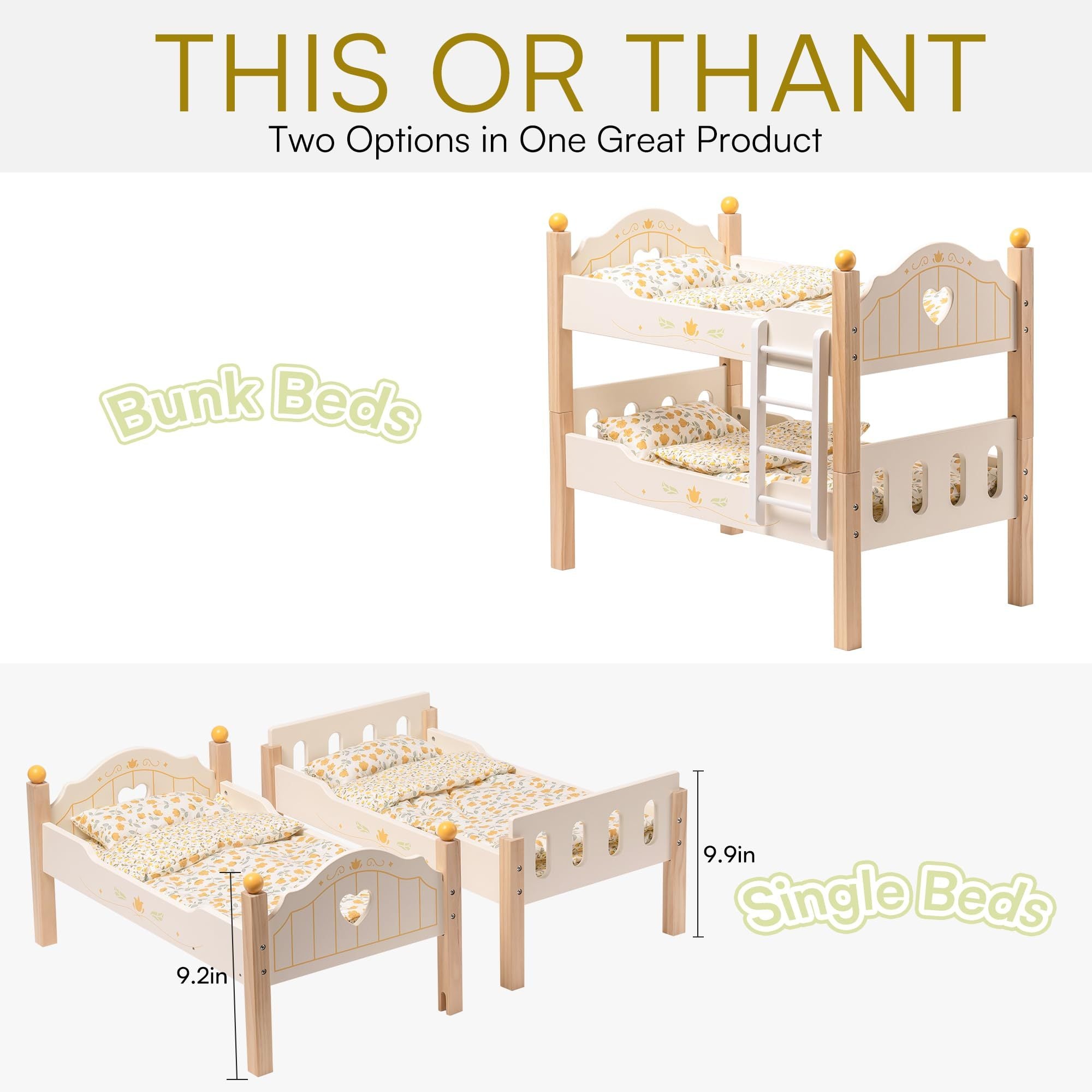 Doll Bunk Beds – Wooden Cradle for 18 Inch Dolls by ROBOTIME