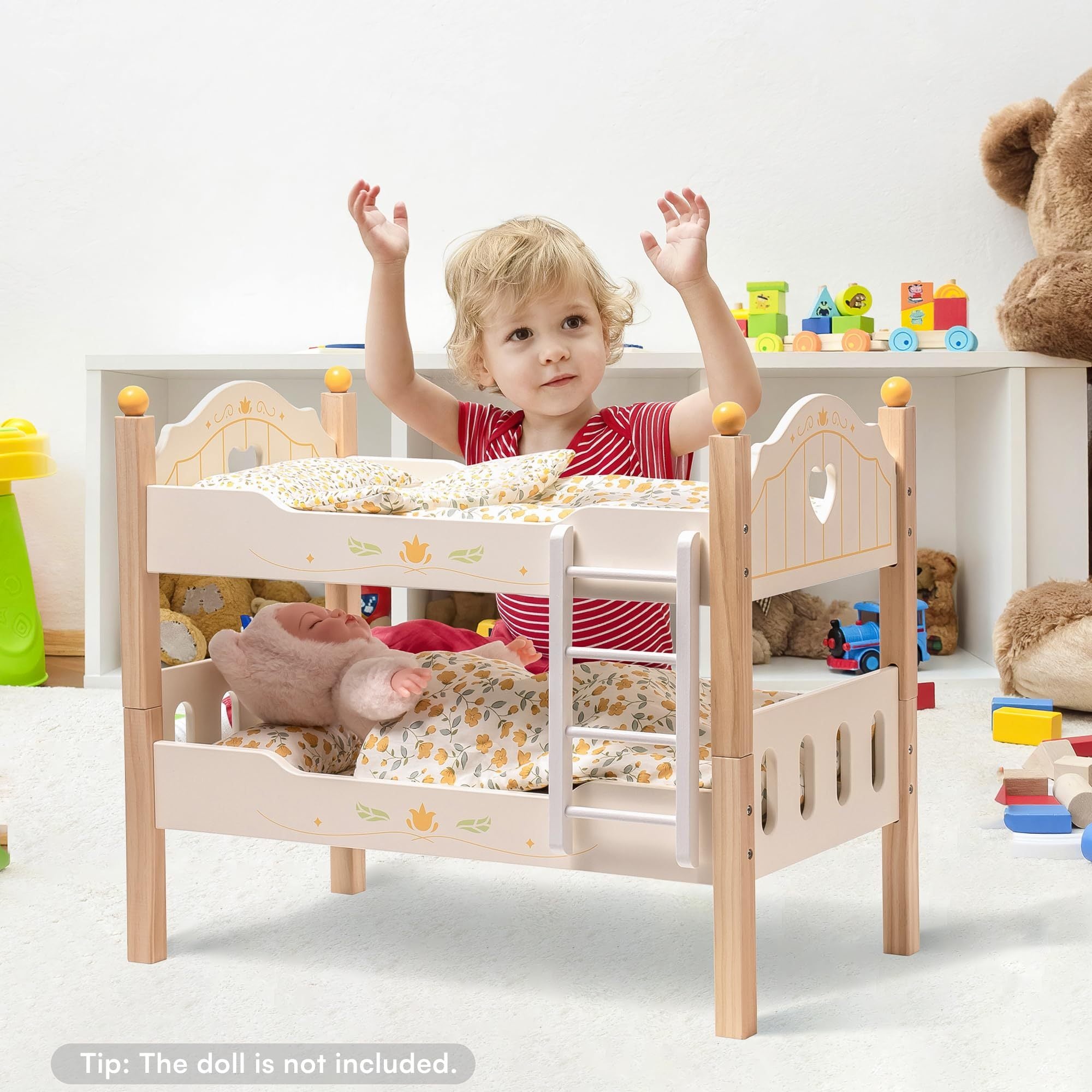 Doll Bunk Beds – Wooden Cradle for 18 Inch Dolls by ROBOTIME