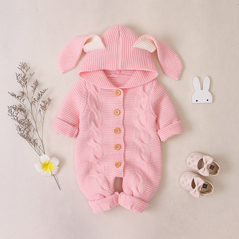 Baby Knitted Romper – Soft Warm One-Piece Outfit Pink