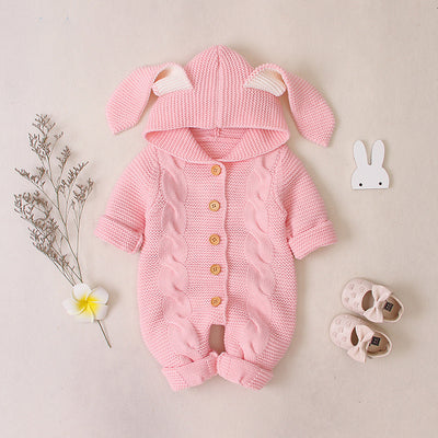 Baby Knitted Romper – Soft Warm One-Piece Outfit Pink