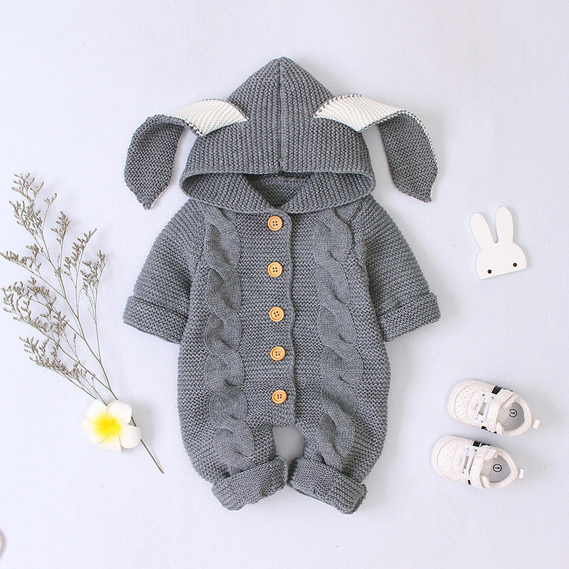 Baby Knitted Romper – Soft Warm One-Piece Outfit Grey
