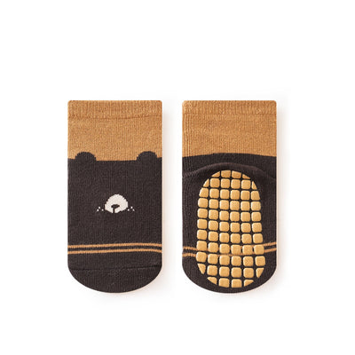 Baby Non-Slip Socks – Soft Cotton Indoor Grip Socks Dark Gray Bear