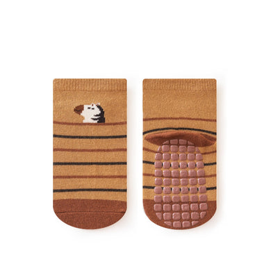 Baby Non-Slip Socks – Soft Cotton Indoor Grip Socks Warm Brown Stripe Zebra