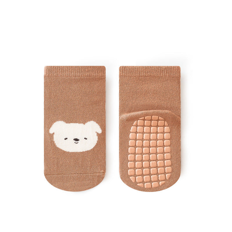 Baby Non-Slip Socks – Soft Cotton Indoor Grip Socks Cinnamon Puppy