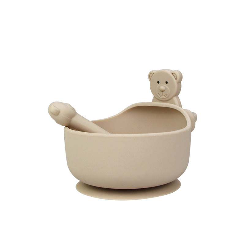 Baby Silicone Bowl – Food Grade Bowl & Spoon Set (3pcs) Khaki