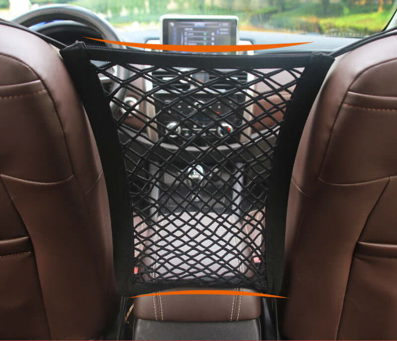 Storage net pocket between car seats 2 side stretch