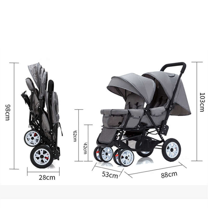 Double Baby Stroller – Lightweight Front & Rear Seat Design