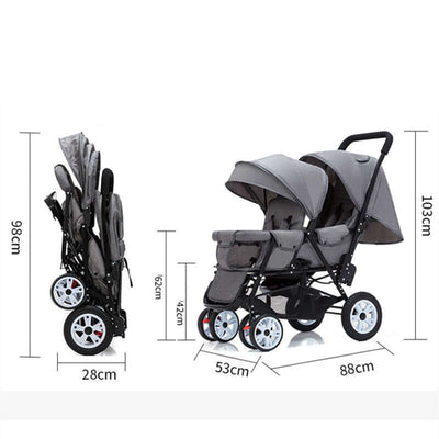 Double Baby Stroller – Lightweight Front & Rear Seat Design