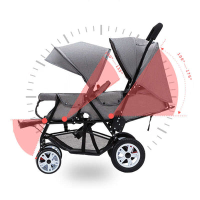 Double Baby Stroller – Lightweight Front & Rear Seat Design