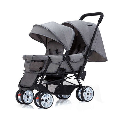 Double Baby Stroller – Lightweight Front & Rear Seat Design Front And Rear Seat Gray