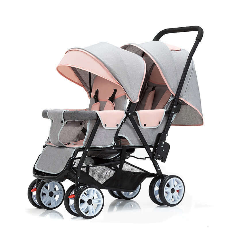 Double Baby Stroller – Lightweight Front & Rear Seat Design Front And Rear Seat Pink