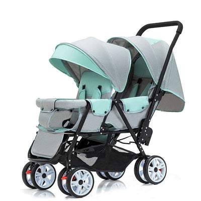 Double Baby Stroller – Lightweight Front & Rear Seat Design Front And Rear Seat Green
