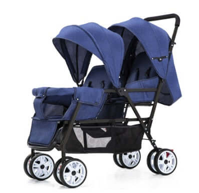 Double Baby Stroller – Lightweight Front & Rear Seat Design High and low seat classic blue