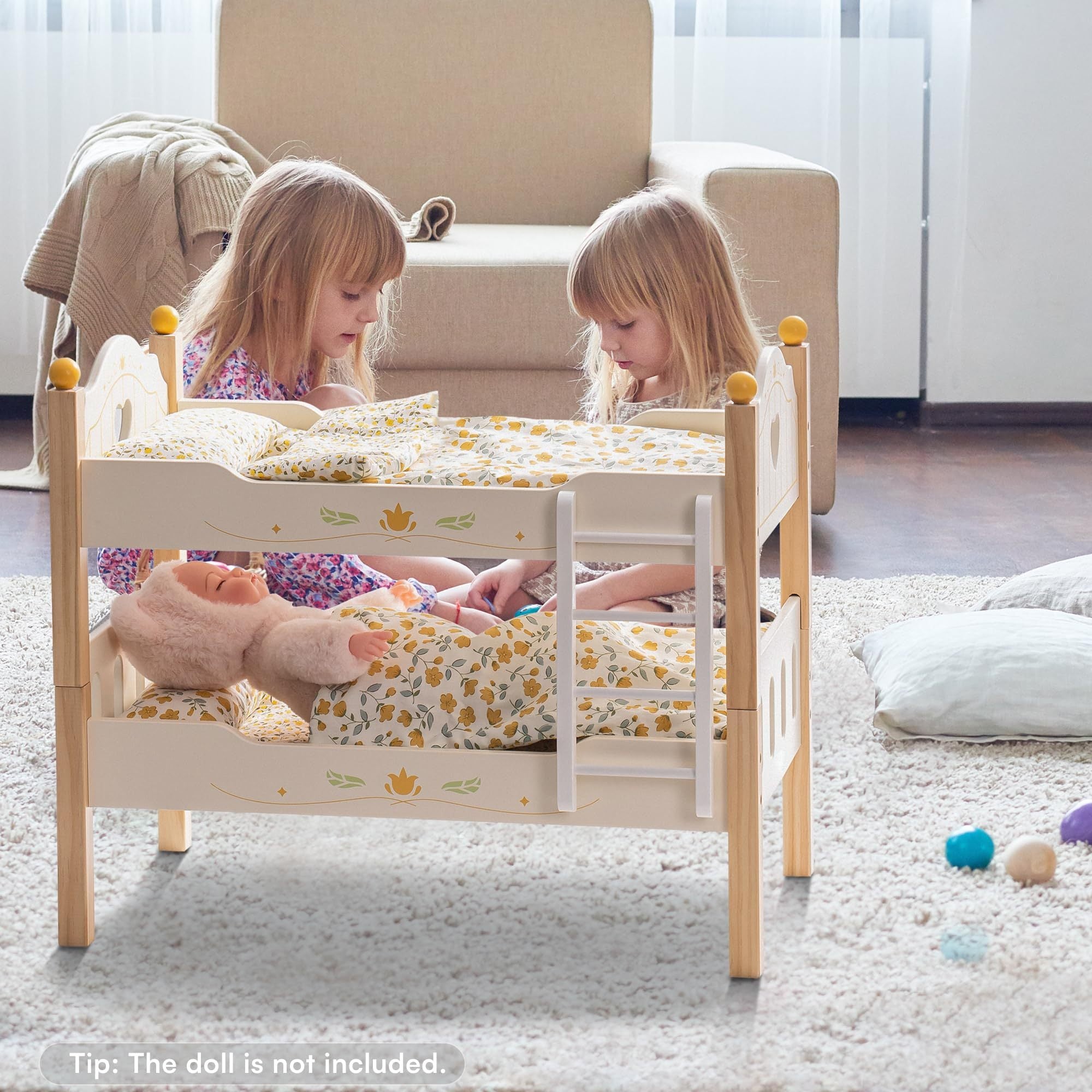 Doll Bunk Beds – Wooden Cradle for 18 Inch Dolls by ROBOTIME