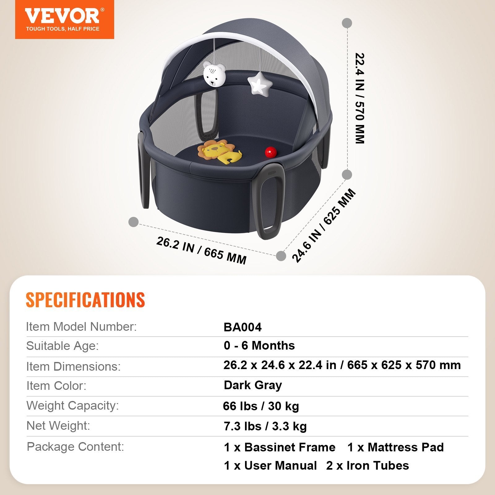 Portable Baby Bassinet – Folding Travel Dome by VEVOR