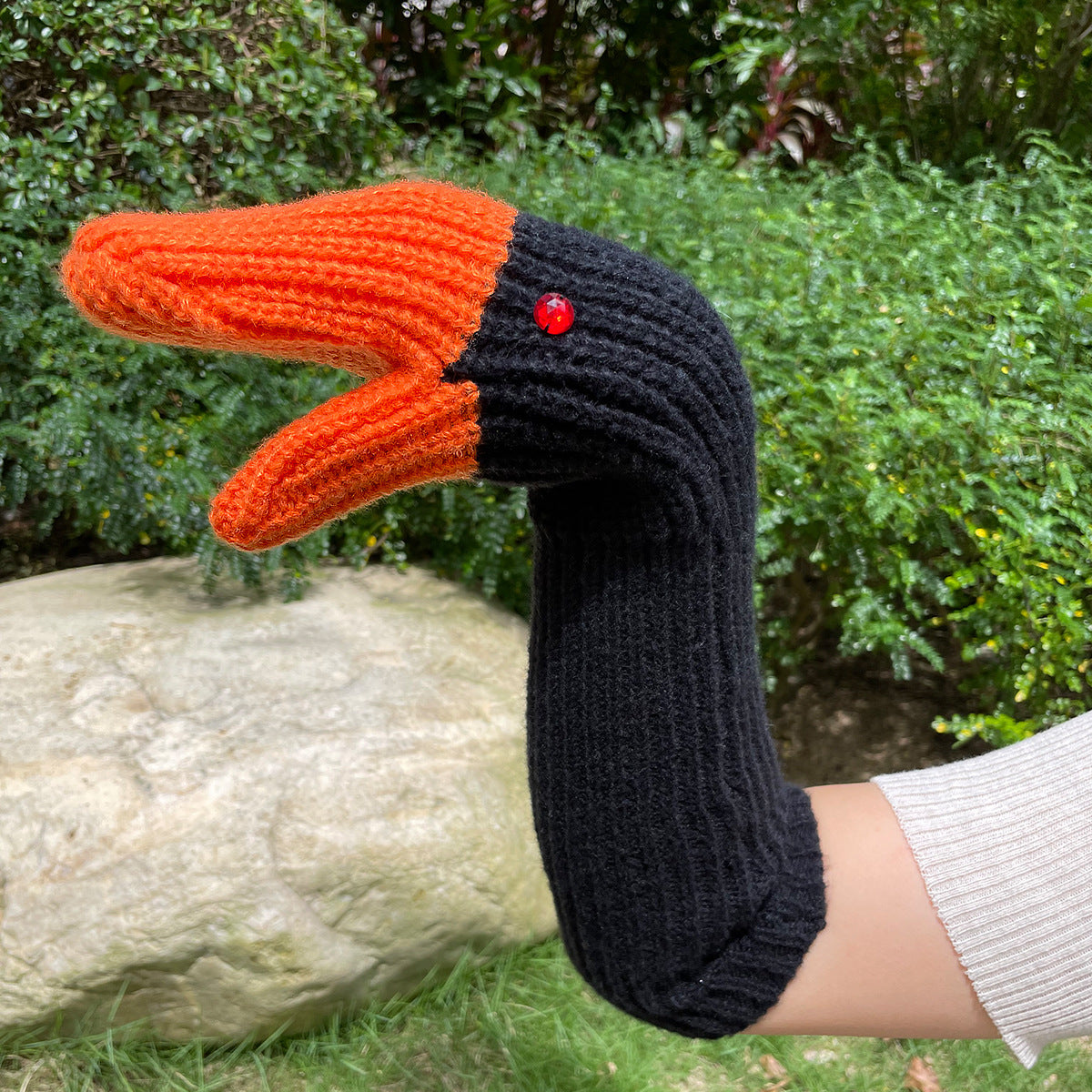 Wool Mittens – Unisex Knitted Cold-Proof Winter Gloves Orange Black Long Style Free Size