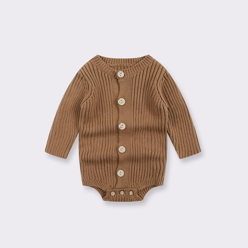 Baby Bodysuit – Knitted One-Piece Sweater Outfit for Infants Brown