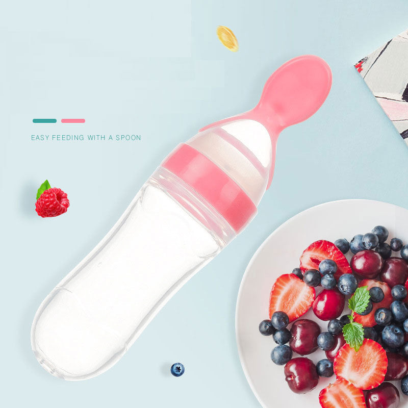 Squeeze Feeding Bottle – Silicone Baby Feeder with Spoon