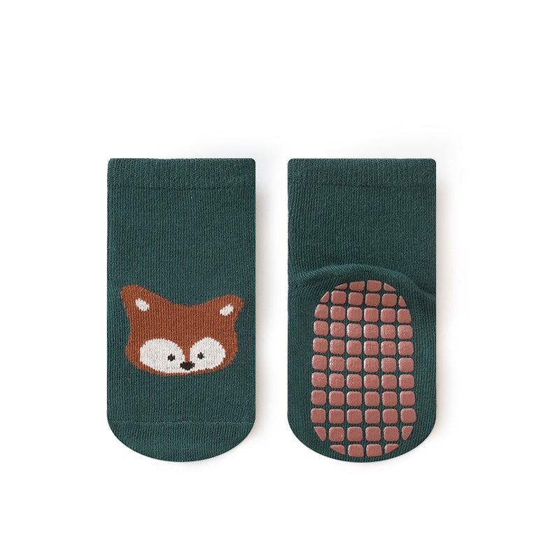 Baby Non-Slip Socks – Soft Cotton Indoor Grip Socks Green Fox