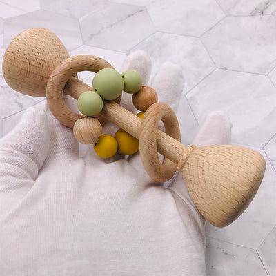 Wooden Baby Teething Toy – Beech Wood Rattles for Infants