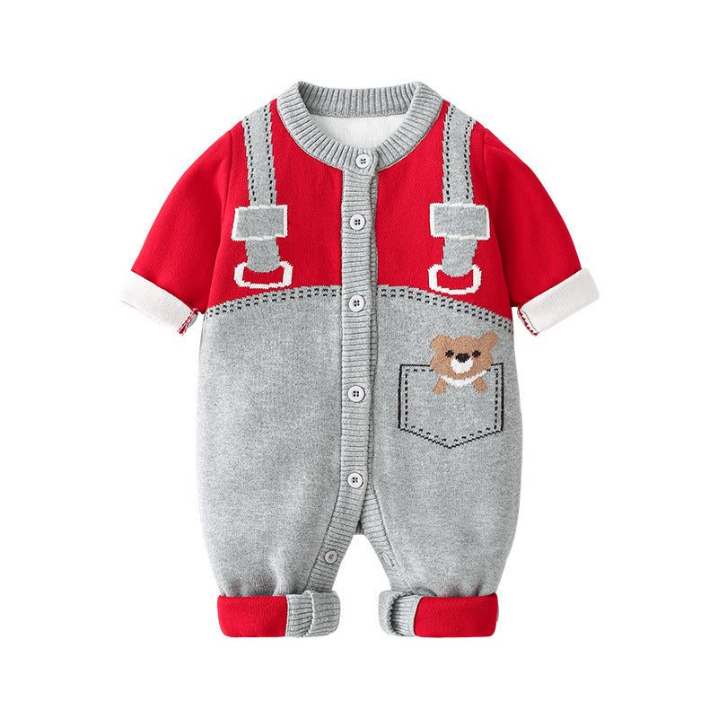 Baby Bodysuit – Knitted Double-Layer Cotton Outfit Grey