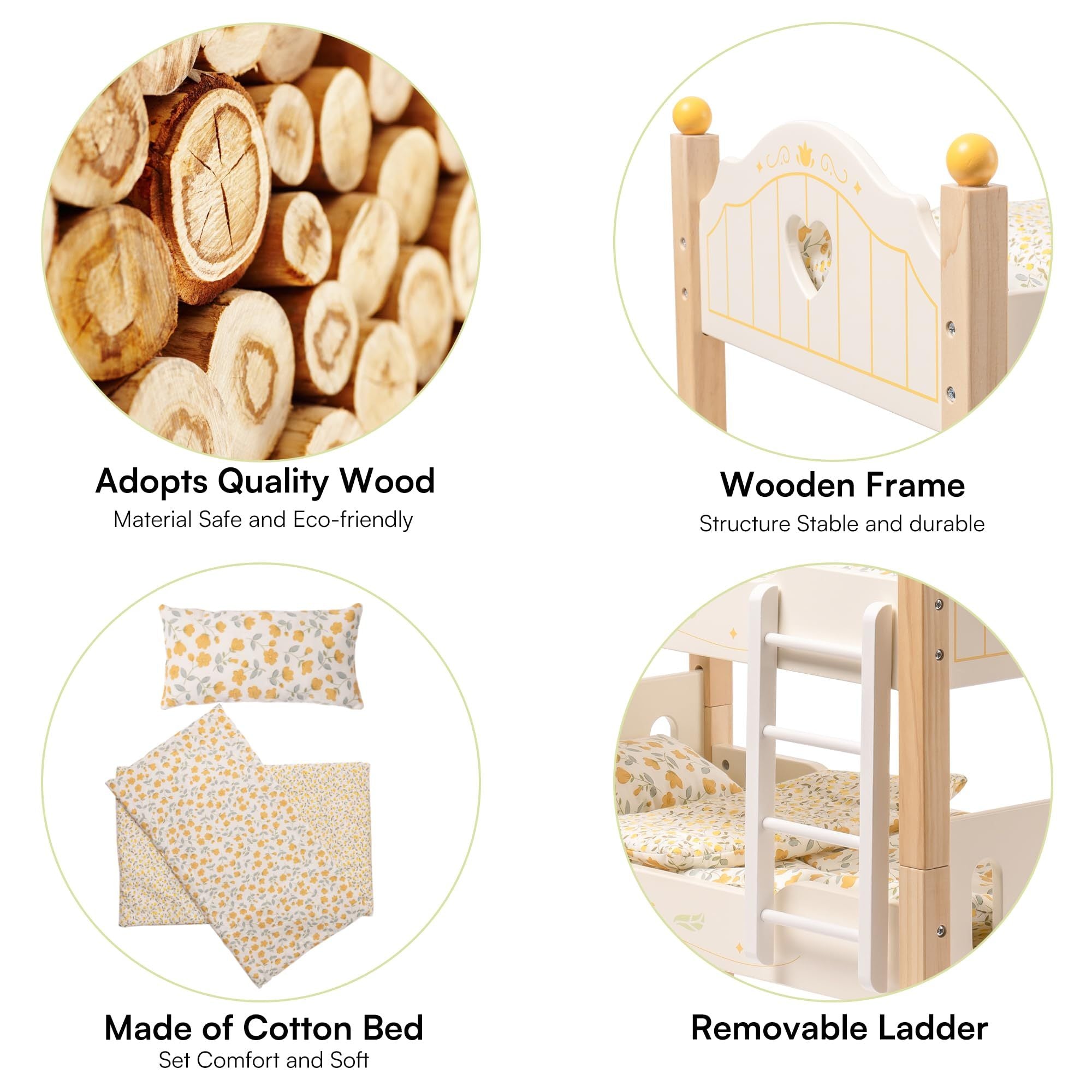 Doll Bunk Beds – Wooden Cradle for 18 Inch Dolls by ROBOTIME