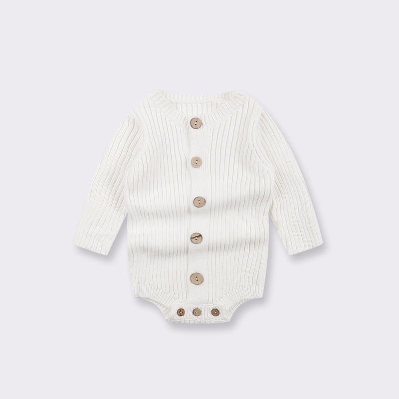Baby Bodysuit – Knitted One-Piece Sweater Outfit for Infants White