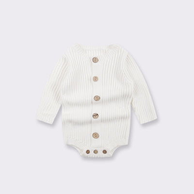 Baby Bodysuit – Knitted One-Piece Sweater Outfit for Infants White